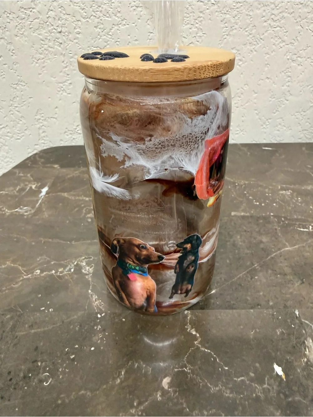 Bad Little Weenie Dachshund 12 oz Wine Glass Tumbler Cup with Lid Handmade